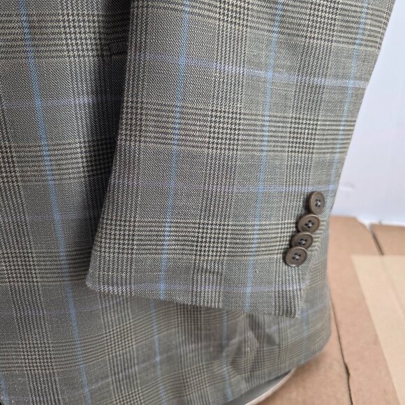 Ermenegildo Zegna 44L Sport Coat Gray Windowpane Wool Silk Linen Blazer Jacket - Picture 5 of 13
